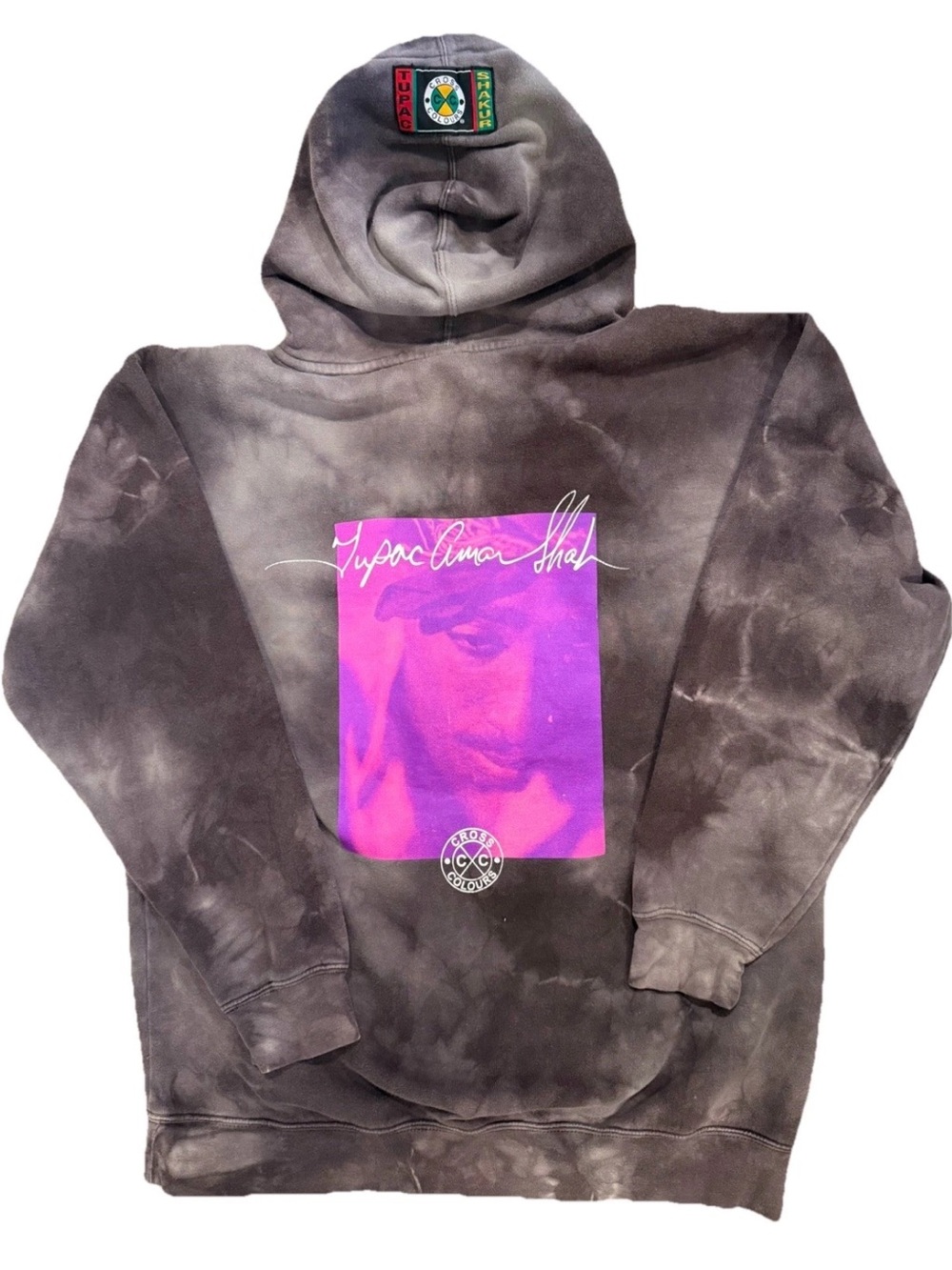 Tupac Shakur Cross Colours pensive hoodie in Charcoal tie dye gray medium unisex